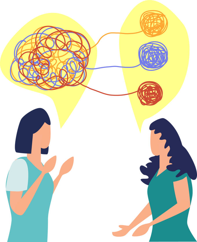 Psychotherapy concept with woman doctor and lady patient crying, illustration